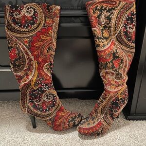 RARE Diba Velvet Paisley Patterned Tall Boots-Size 8